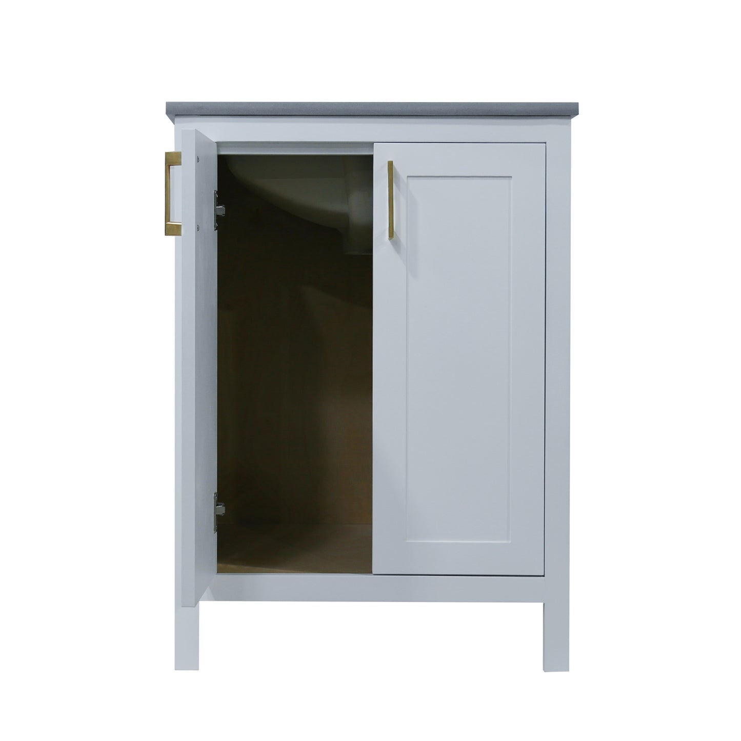 24" White shaker style wood vanity with Quartz top for bathroom made in Canada