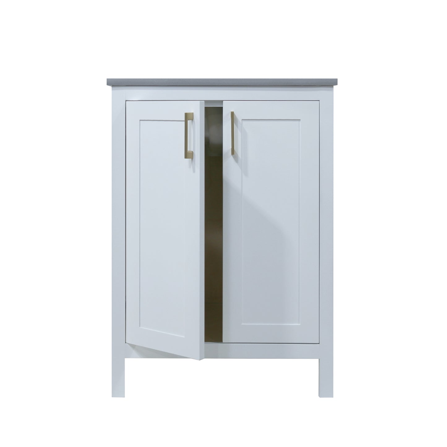 24" White shaker style wood vanity with Quartz top for bathroom made in Canada