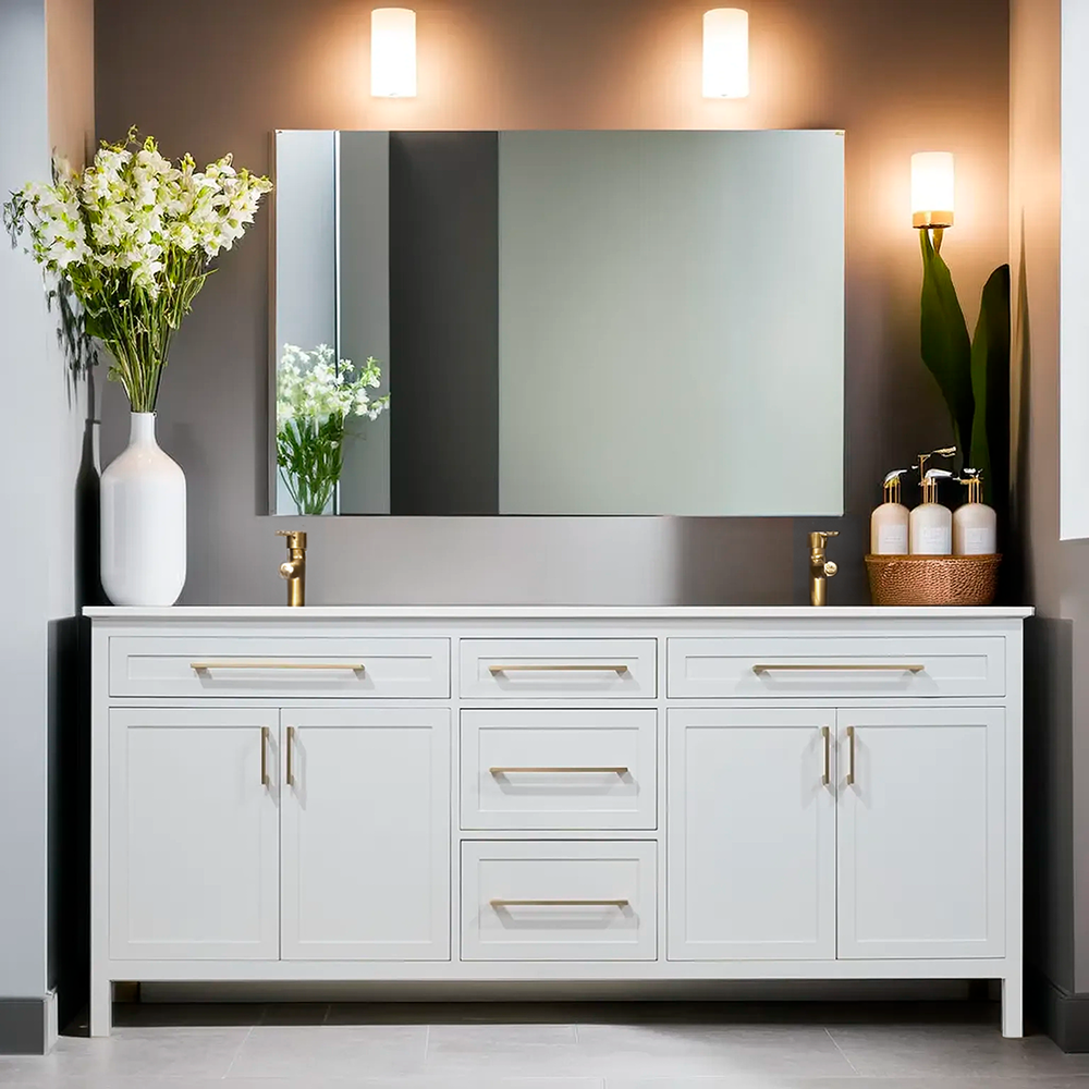 Blanca style 78" wood bathroom vanity with 3 drawers quartz top included