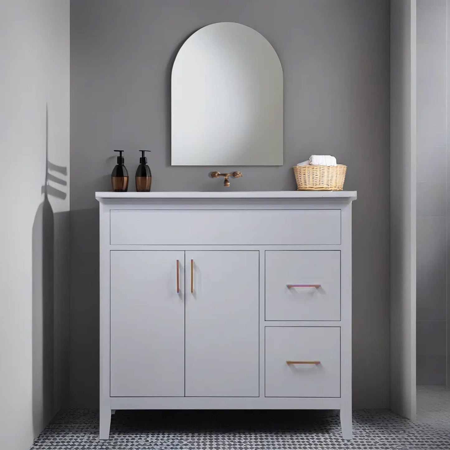 36" Mirea Style White Wooden Vanity with Quartz