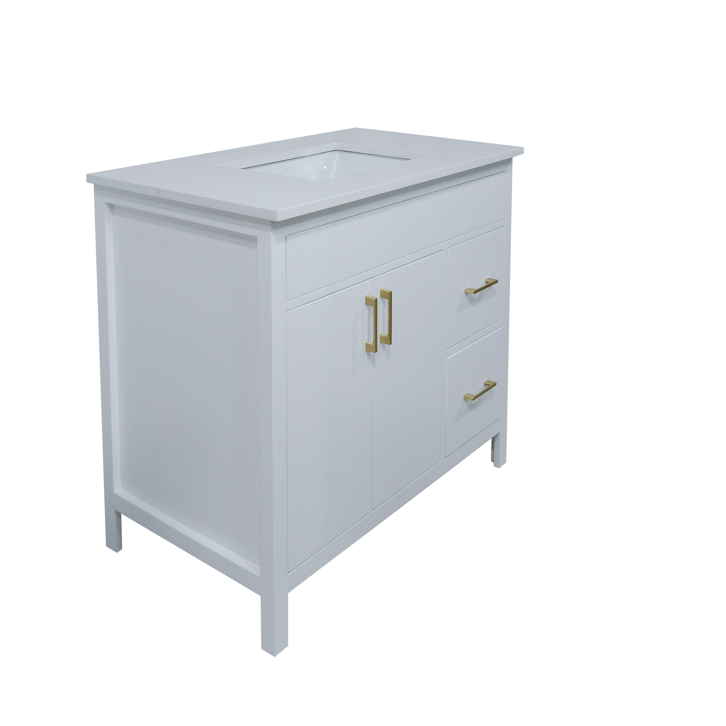 36" Mirea Style White Wooden Vanity with Quartz