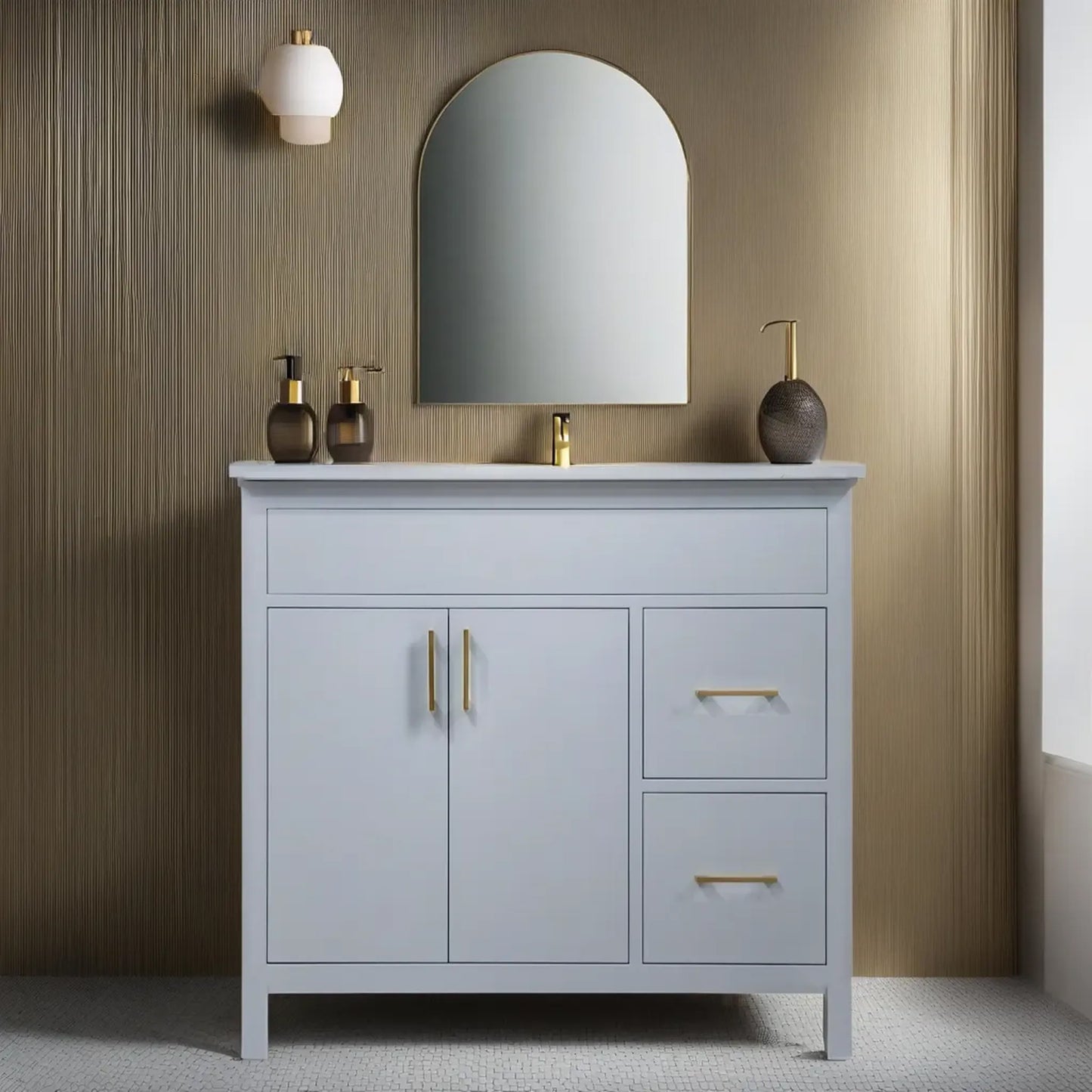 36" Mirea Style White Wooden Vanity with Quartz