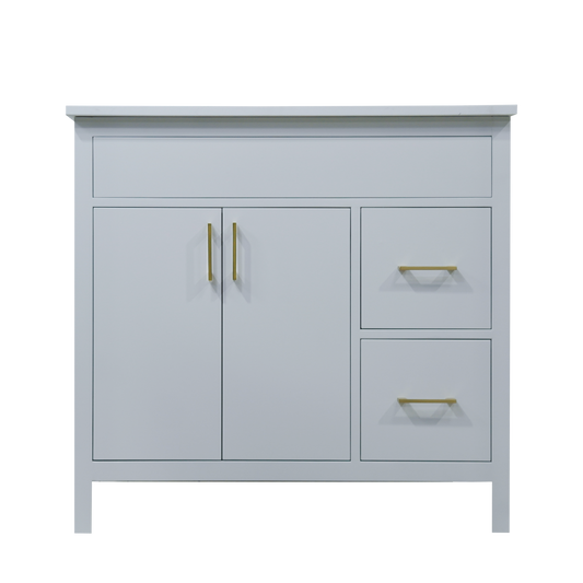 36" Mirea Style White Wooden Vanity with Quartz