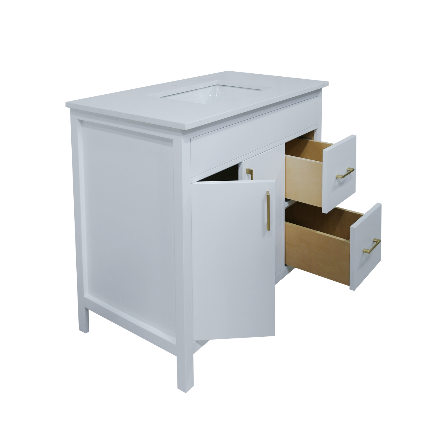 36" Mirea Style White Wooden Vanity with Quartz