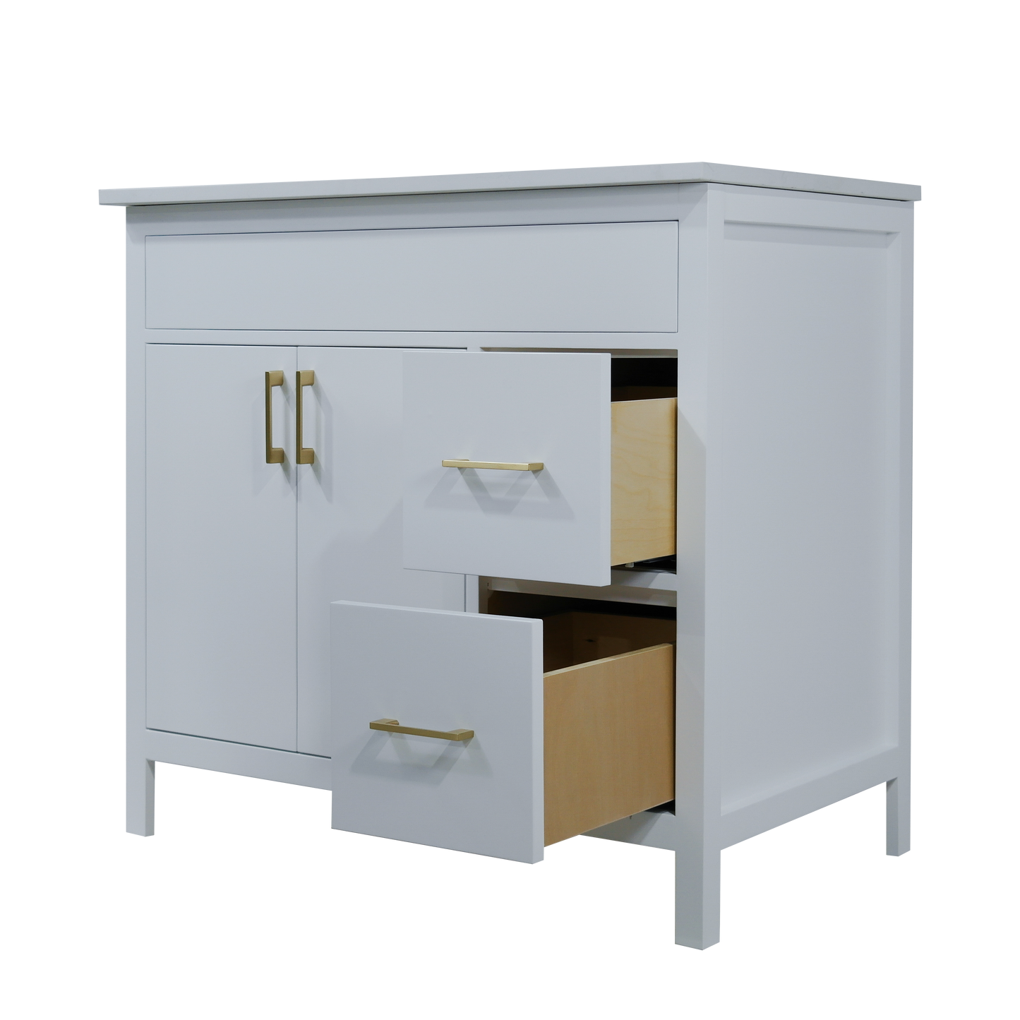 36" Mirea Style White Wooden Vanity with Quartz