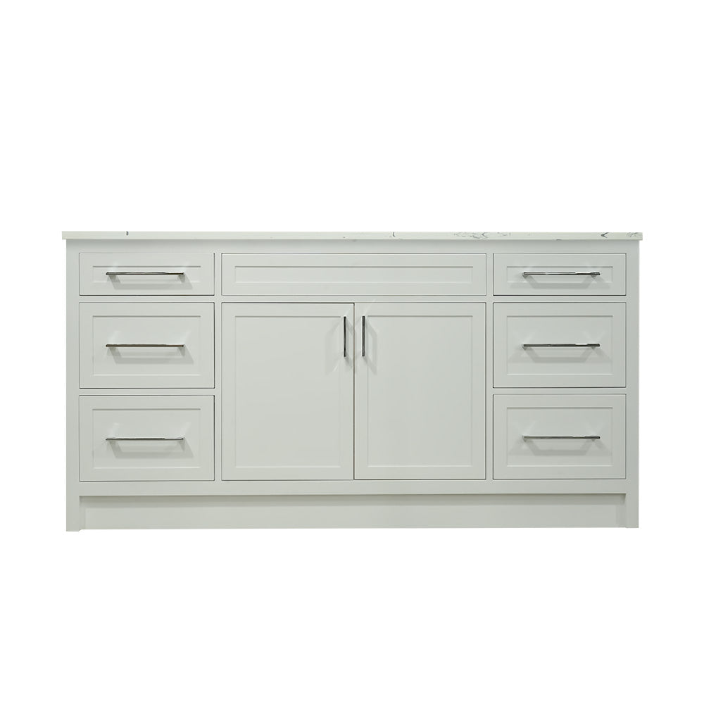 66" white shaker stile vanity with quartz top and sink