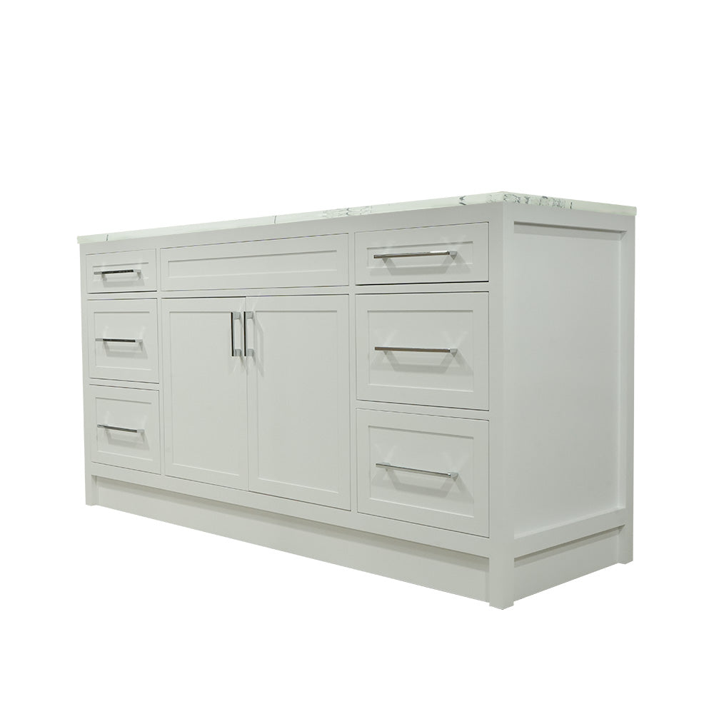 66" white shaker stile vanity with quartz top and sink