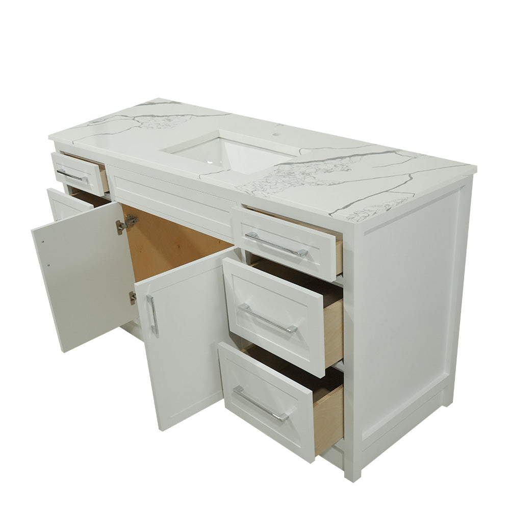 66" white shaker stile vanity with quartz top and sink