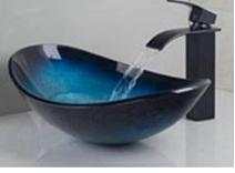 blue vessel glass sink