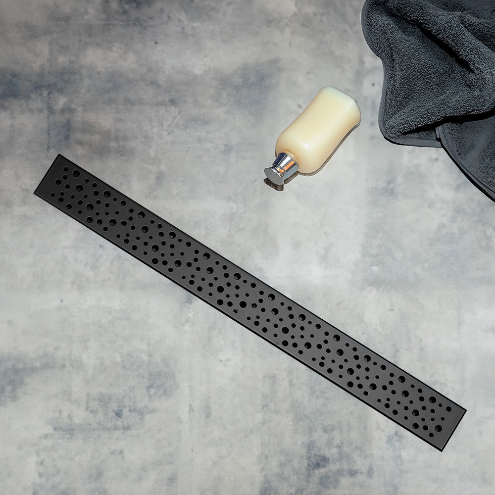 24-inch black linear drain designed for shower floors