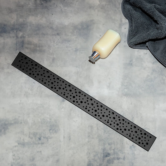 24-inch black linear drain designed for shower floors