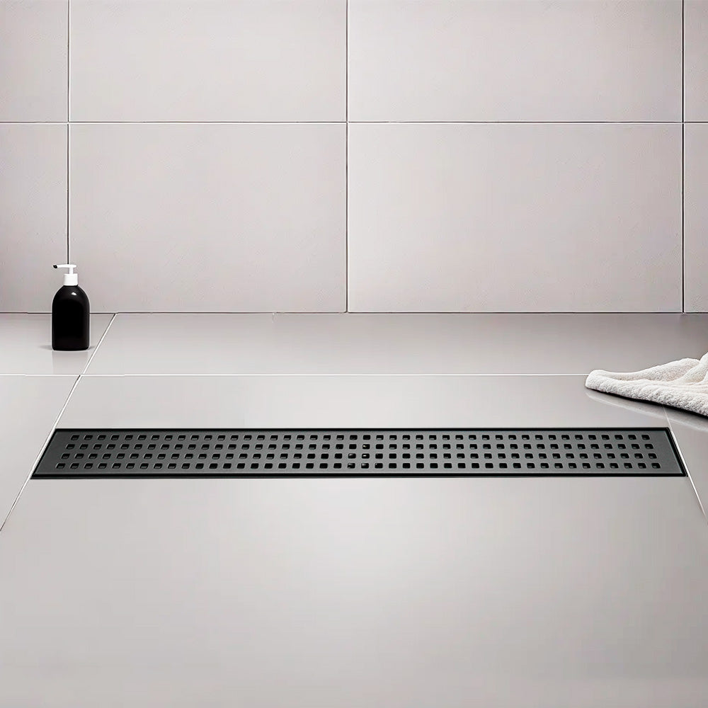 24-inch black linear drain designed for shower floors