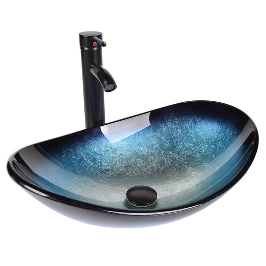 blue vessel glass sink