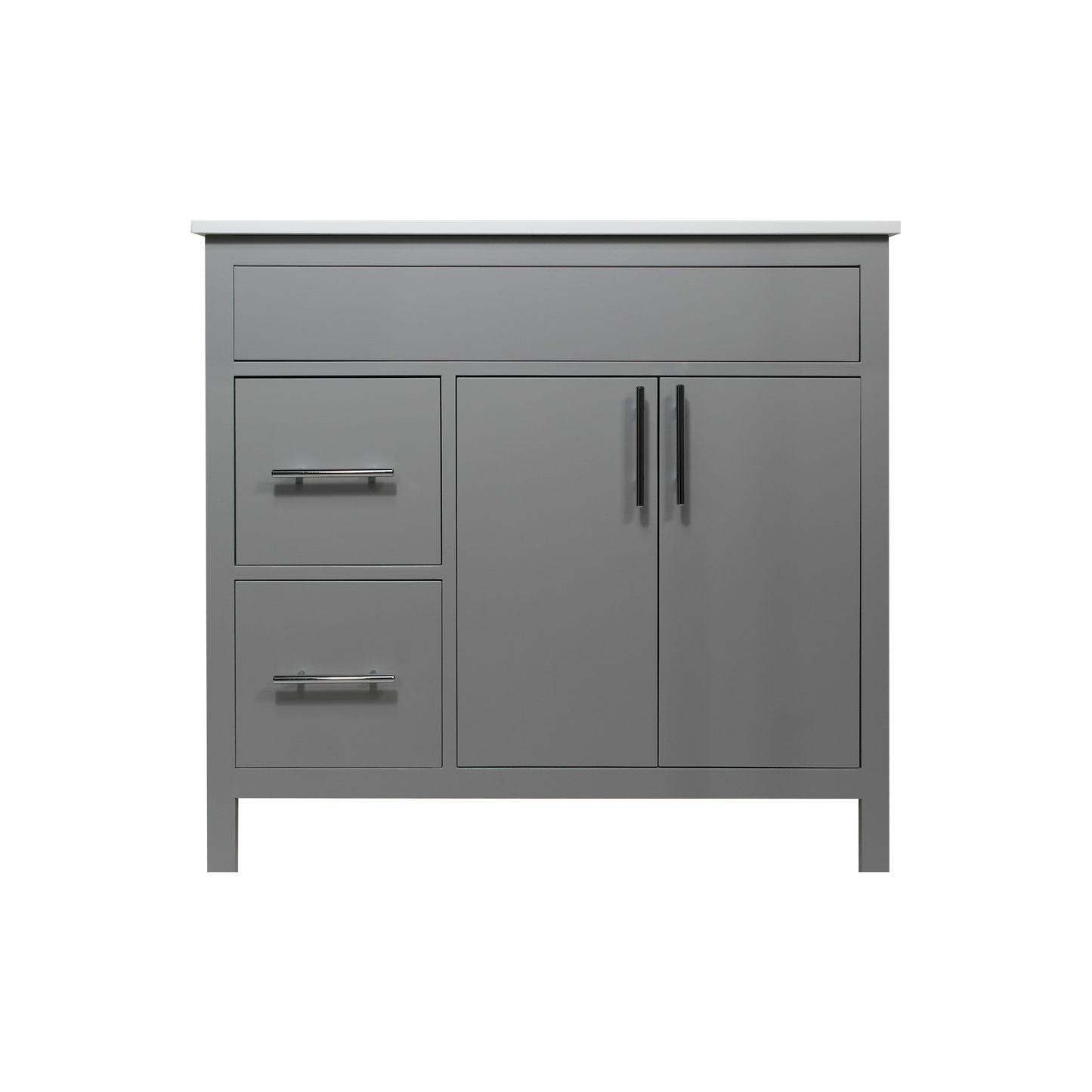 36" Fog Grey Amelia Wood Vanity for Bathroom with Quartz Top and Sink Mirea Style Doors