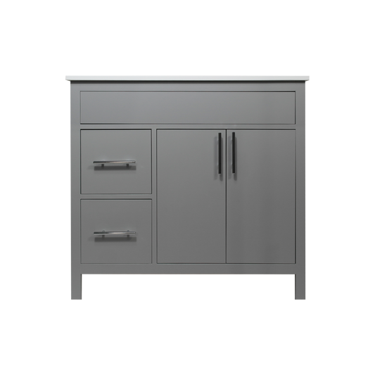36" Fog Grey Amelia Wood Vanity for Bathroom with Quartz Top and Sink Mirea Style Doors