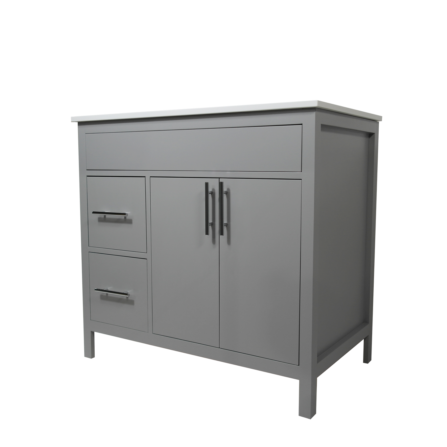 36" Fog Grey Amelia Wood Vanity for Bathroom with Quartz Top and Sink Mirea Style Doors