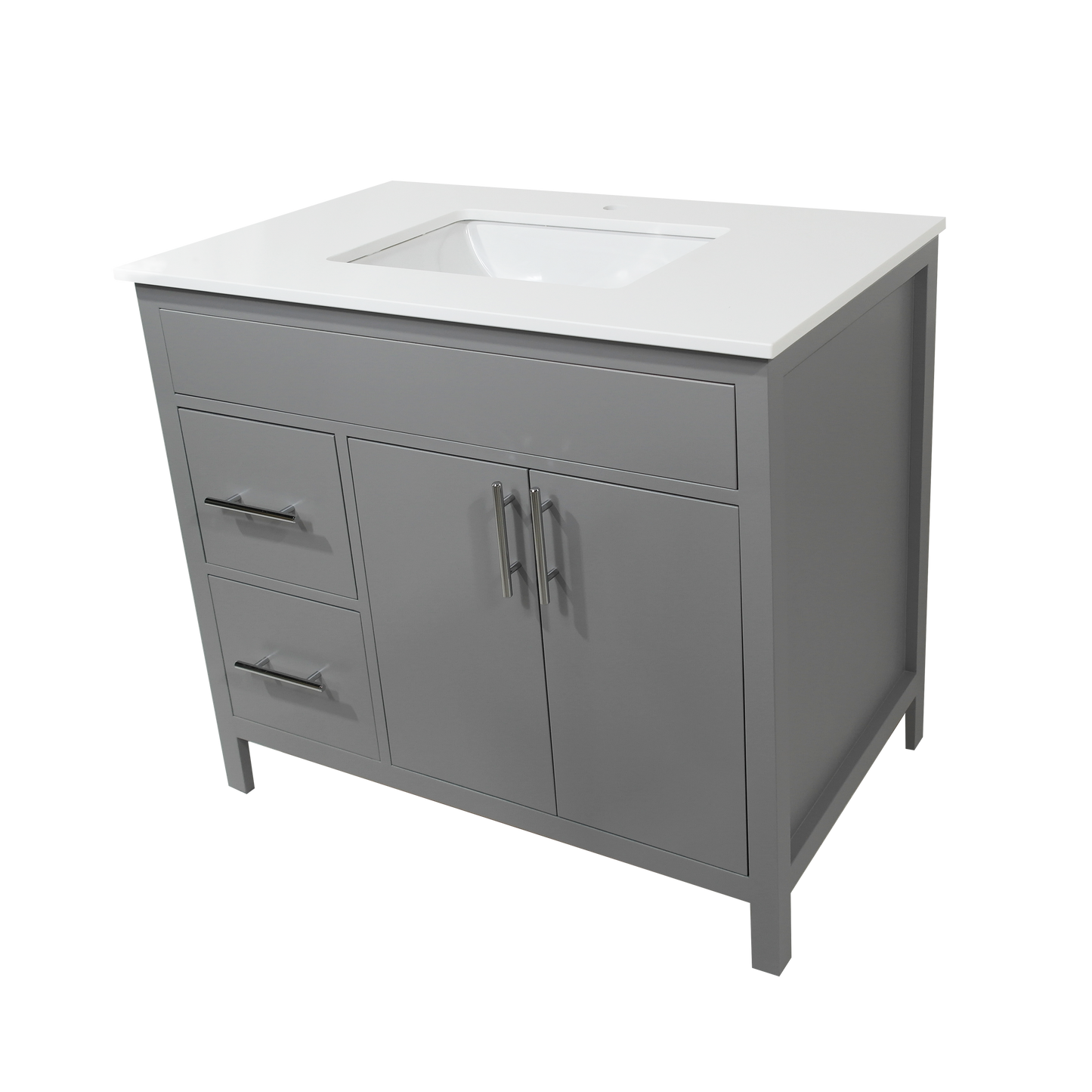 36" Fog Grey Amelia Wood Vanity for Bathroom with Quartz Top and Sink Mirea Style Doors