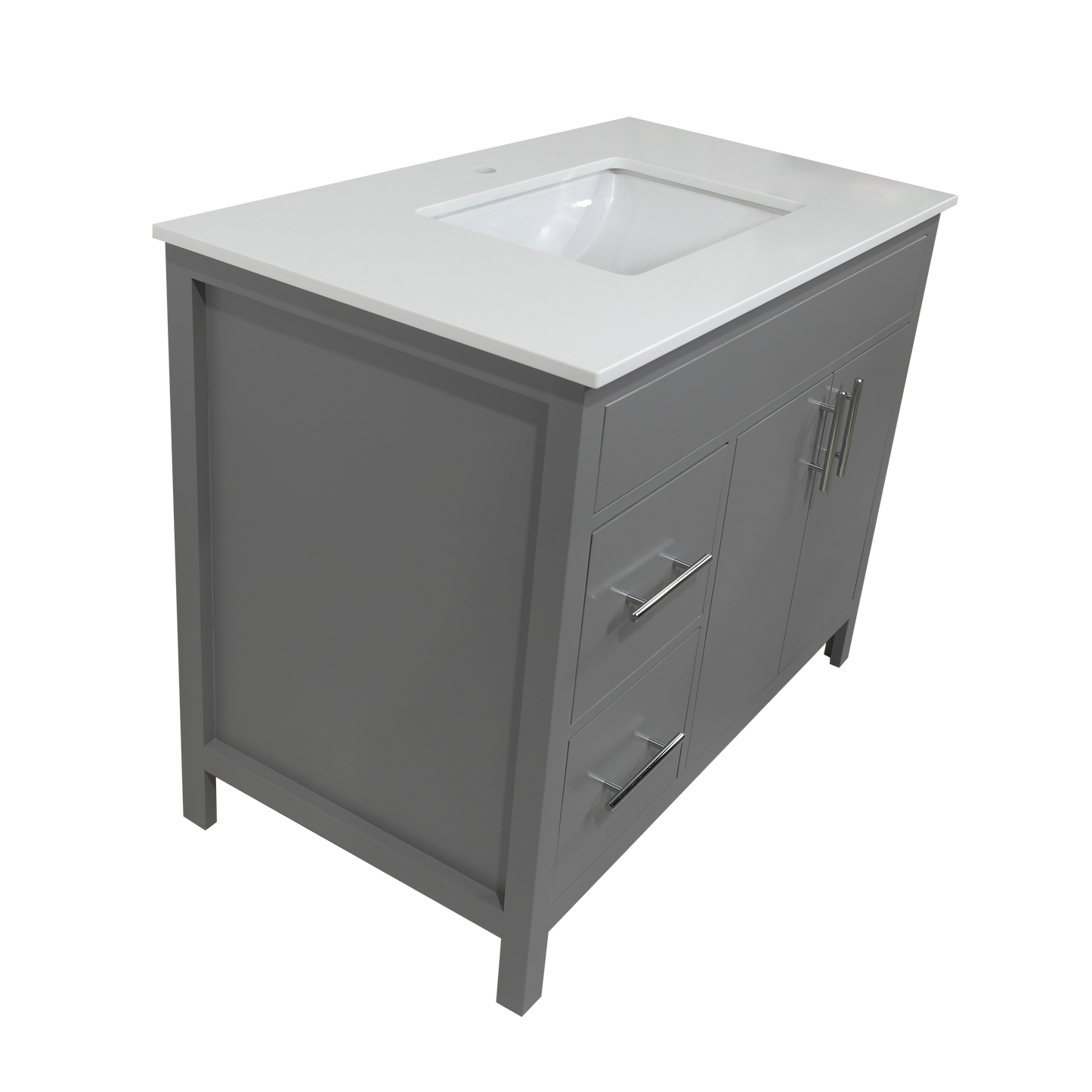 36" Fog Grey Amelia Wood Vanity for Bathroom with Quartz Top and Sink Mirea Style Doors