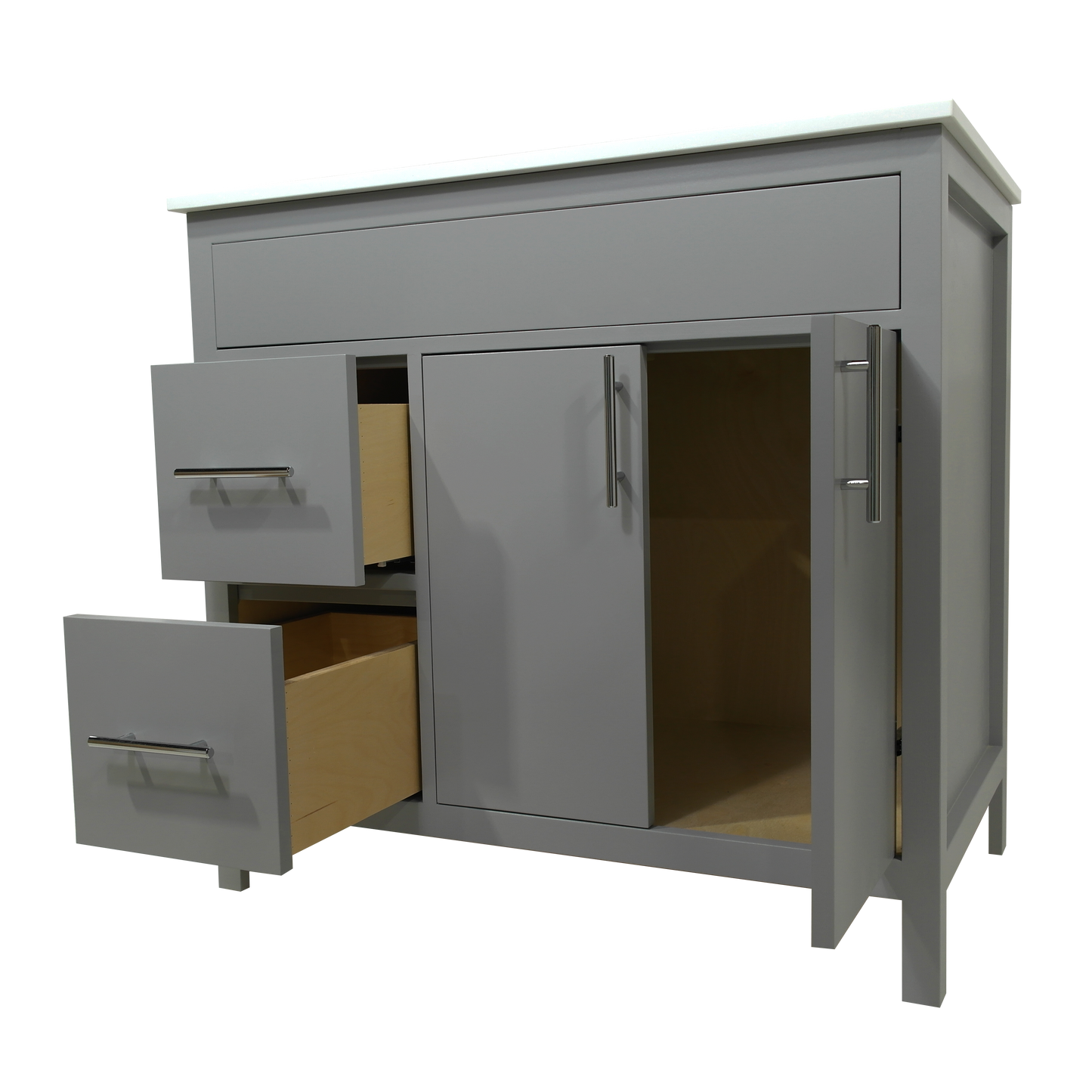 36" Fog Grey Amelia Wood Vanity for Bathroom with Quartz Top and Sink Mirea Style Doors