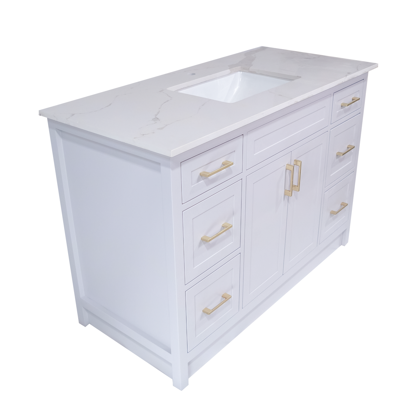 48" cement grey wood vanity with quartz top single sink