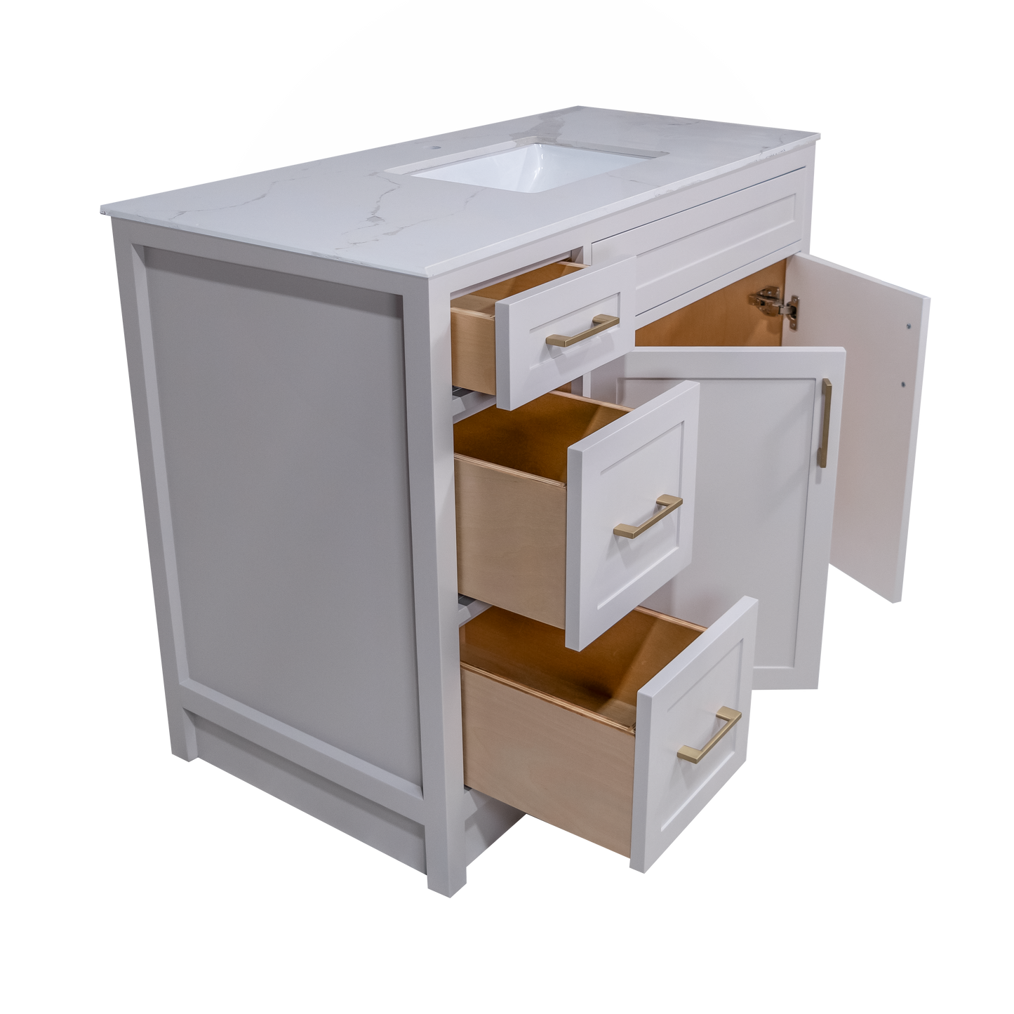 42" Cement Grey Wood Vanity With Quartz Top Canada Made