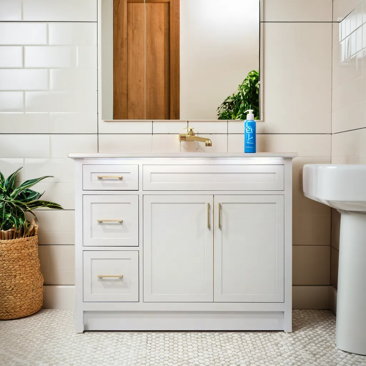 42" Cement Grey Wood Vanity With Quartz Top Canada Made