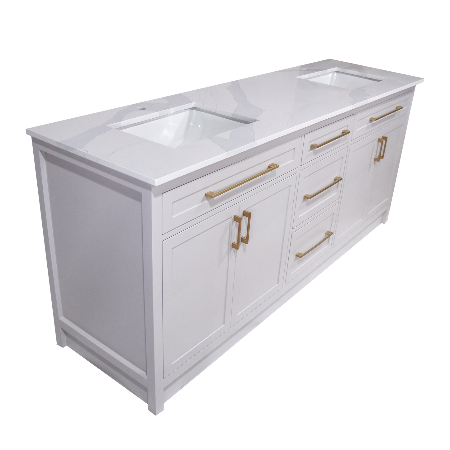 wood vanity double sink in Cement Grey colour with Quartz top