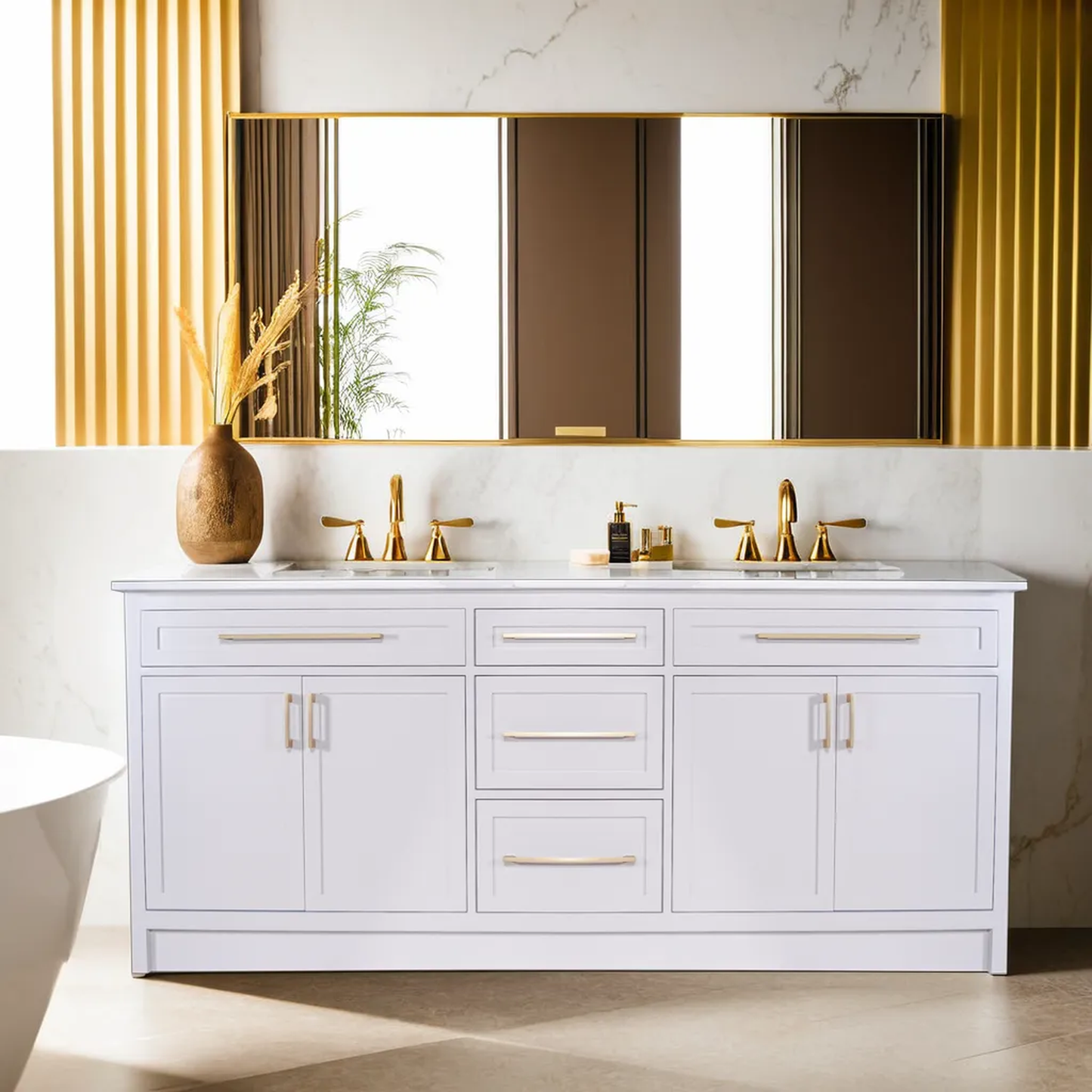 wood vanity double sink in Cement Grey colour with Quartz top