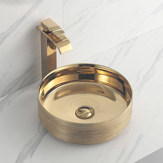 golden round top mounted sink