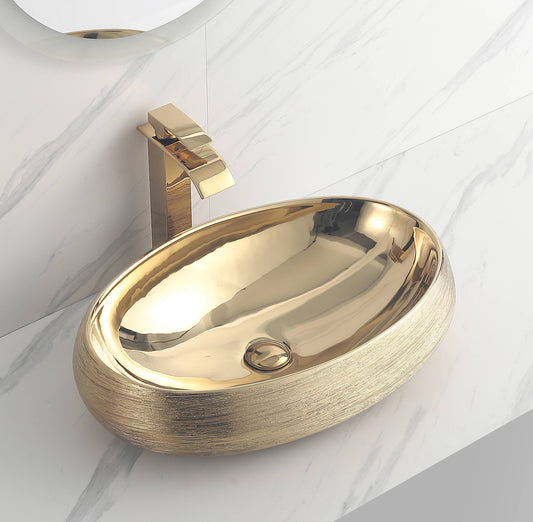 Golden ceramic sink for vanity