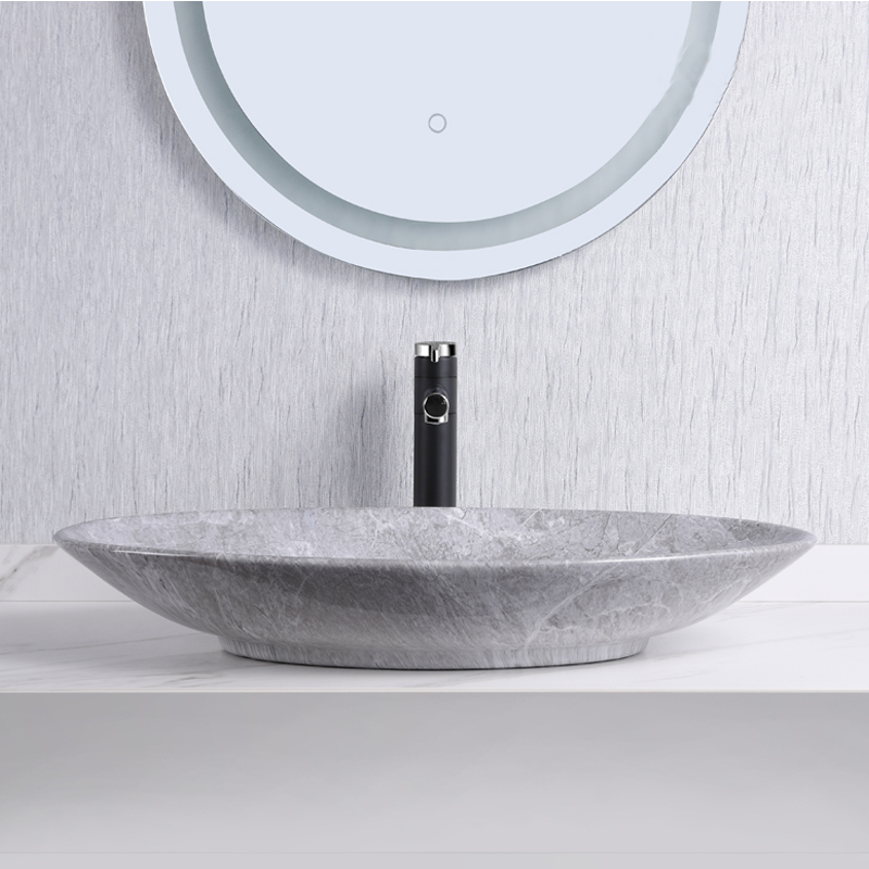 lavabo sur plan de salle de bain avec imprimé marbre gris 571GM