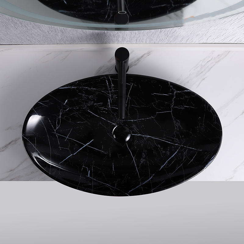 vessel top vanity sink with black marble print 571BM