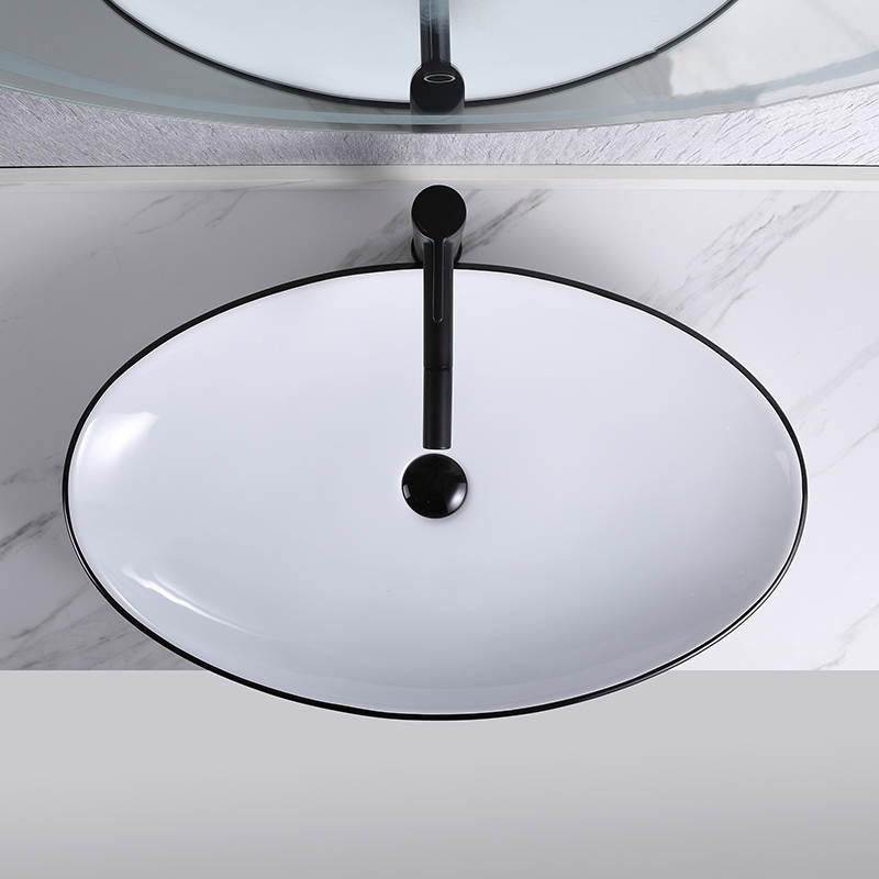 Lavabo blanc de grande taille avec impression hexagonale pour dessus de meuble de salle de bain 571PT