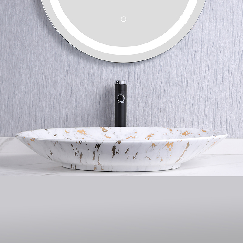 lavabo sur plan en céramique avec imprimé doré pour vanité de salle de bain 571SS