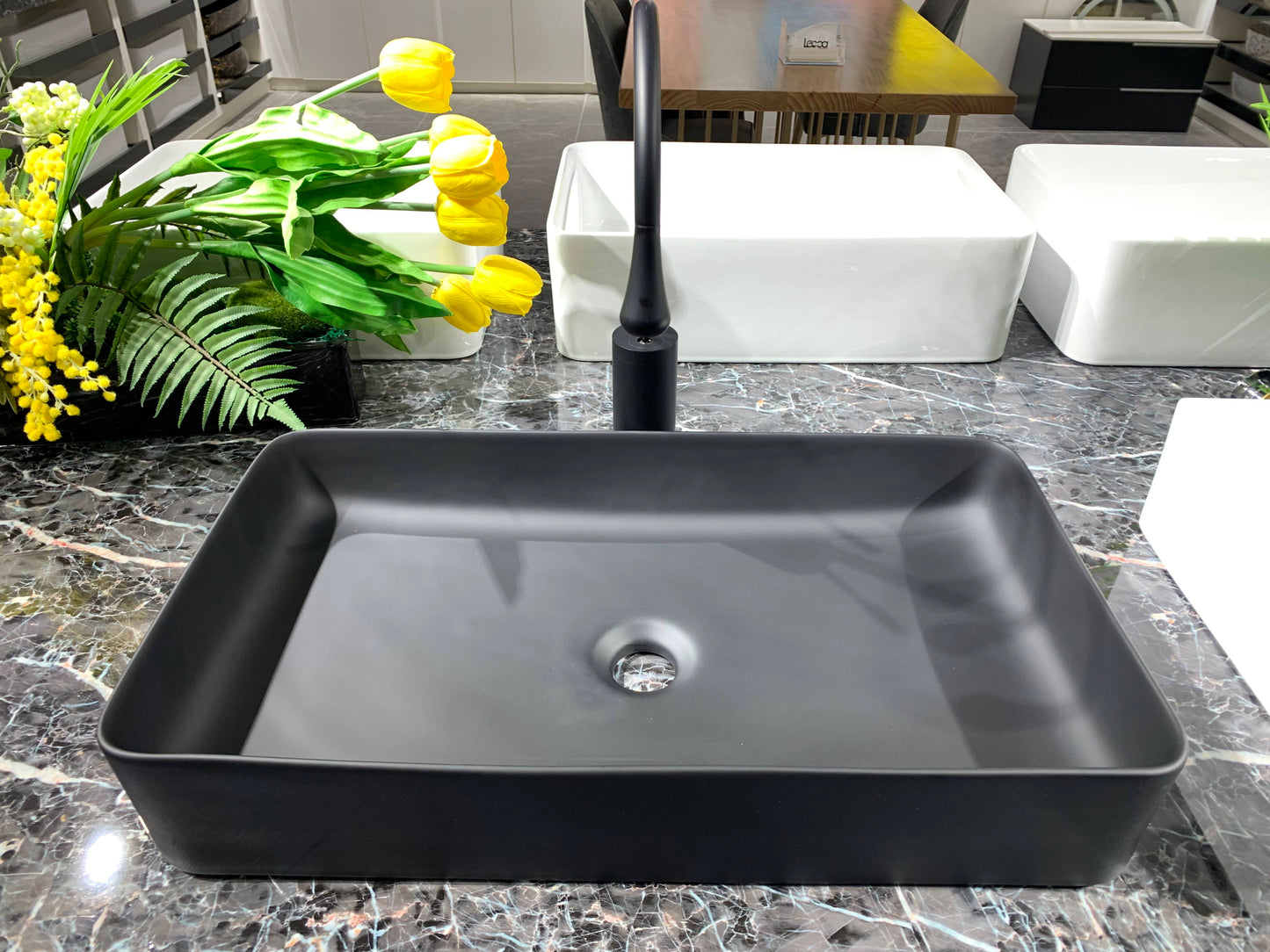 black rectangular ceramic sink
