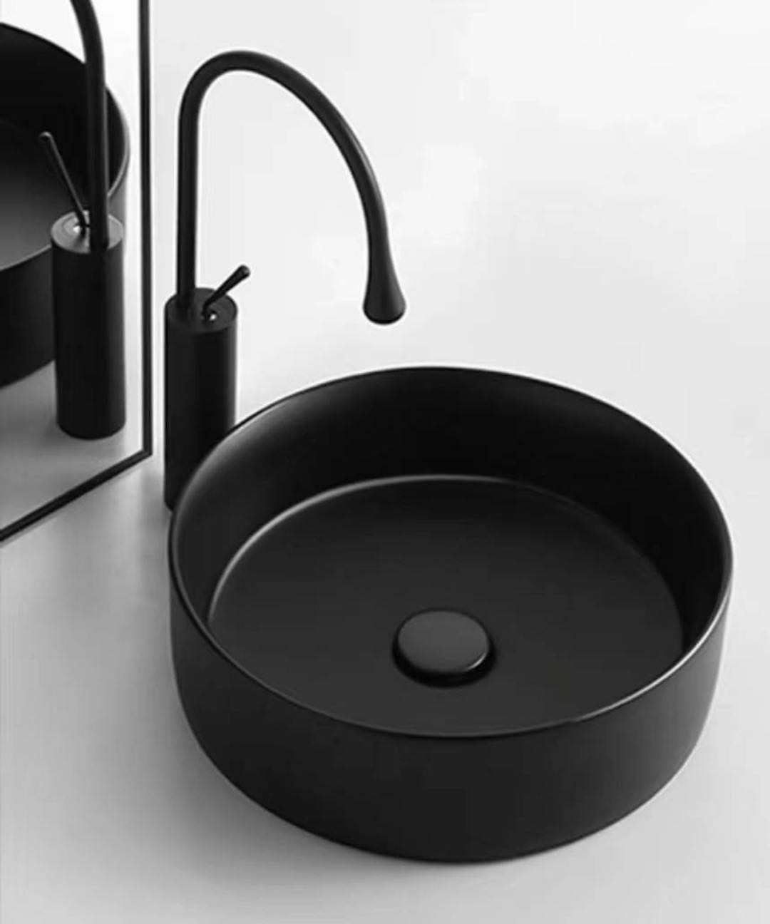 round black matt vessel sink top mounted