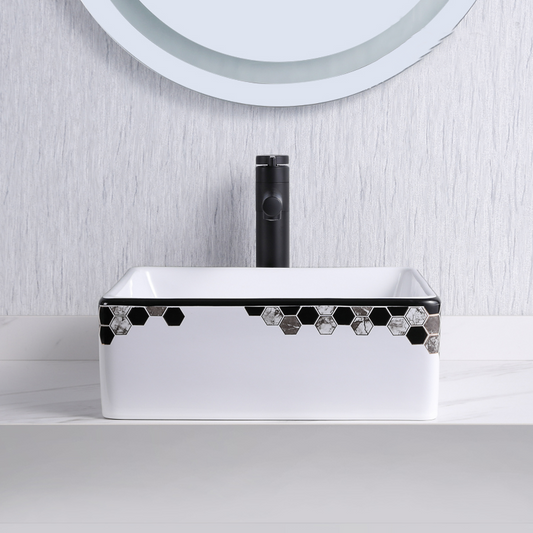Bassin carré avec lavabo à dessus imprimé hexagonal pour armoire de salle de bain 8011PT