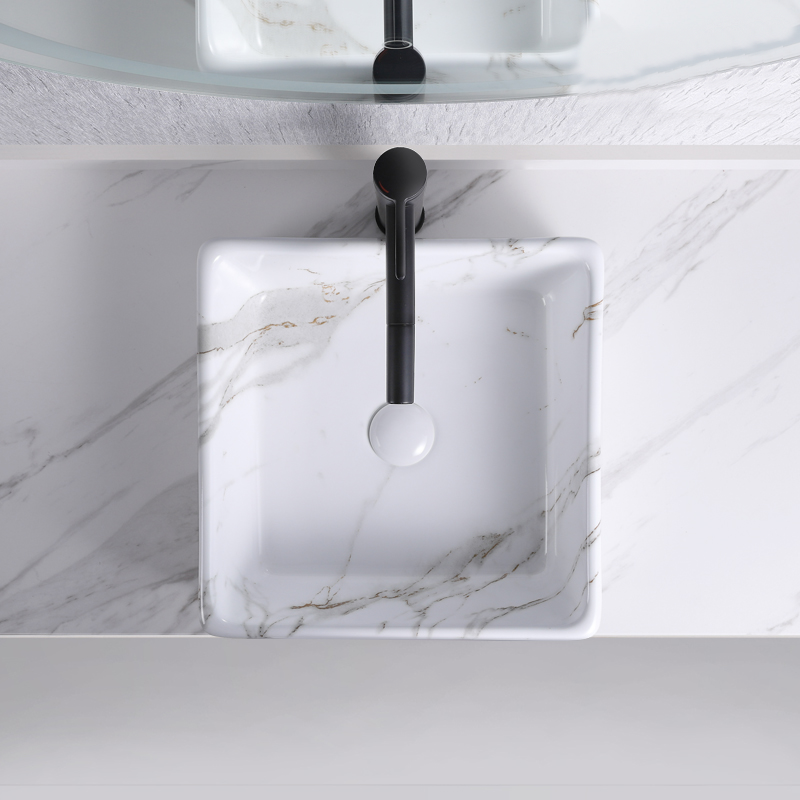 square top mounted sink marble print 8011ST