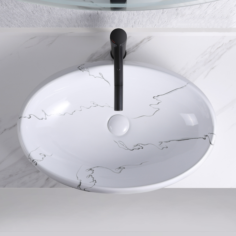 8252KT Lavabo ovale pour salle de bain, lavabo à montage sur le dessus