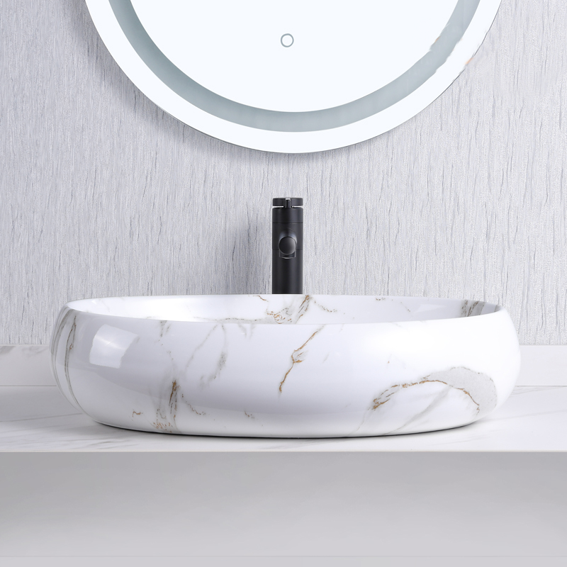 basin ceramic sink oval shape with marble print 8252ST
