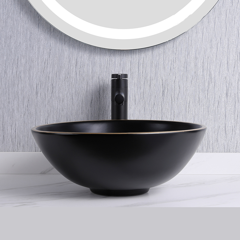 black bowl sink with gold ring  8268BB