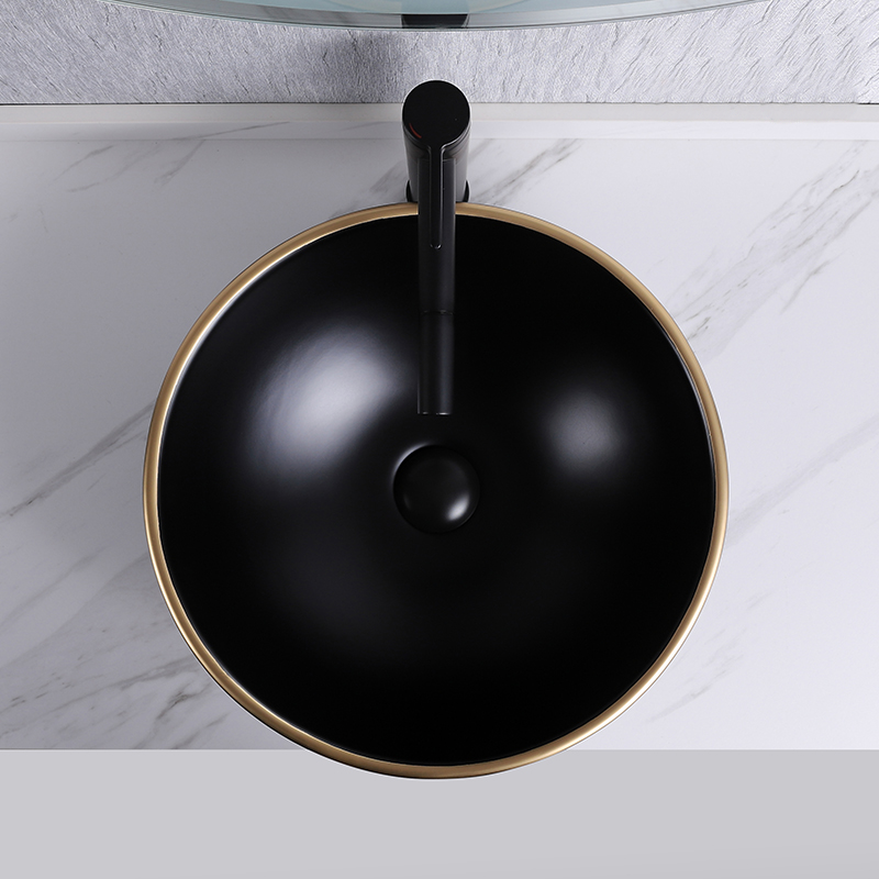 évier vasque noir avec anneau doré 8268BB