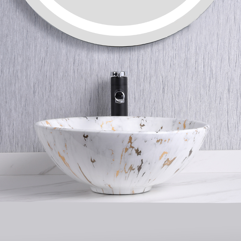bowl basin top mounted sink with gold print 8268SS