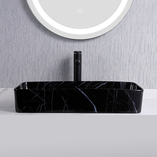 Lavabo en céramique imprimé marbre noir pour plan vasque 8414MB