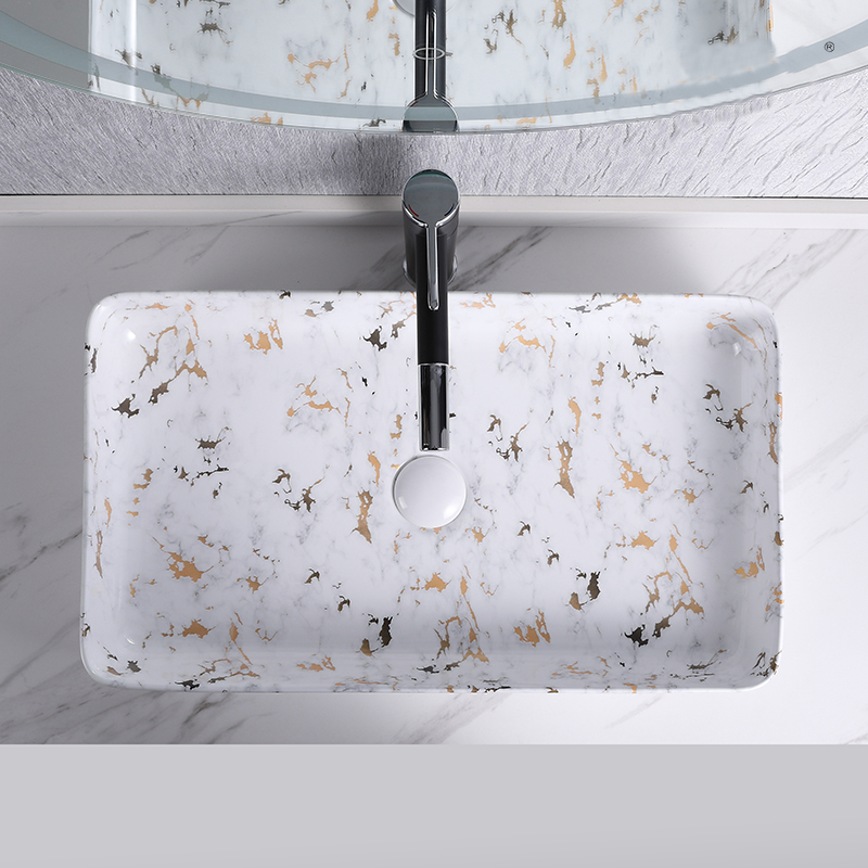 rectangular shape modern sink basin with gold spots 8414SS