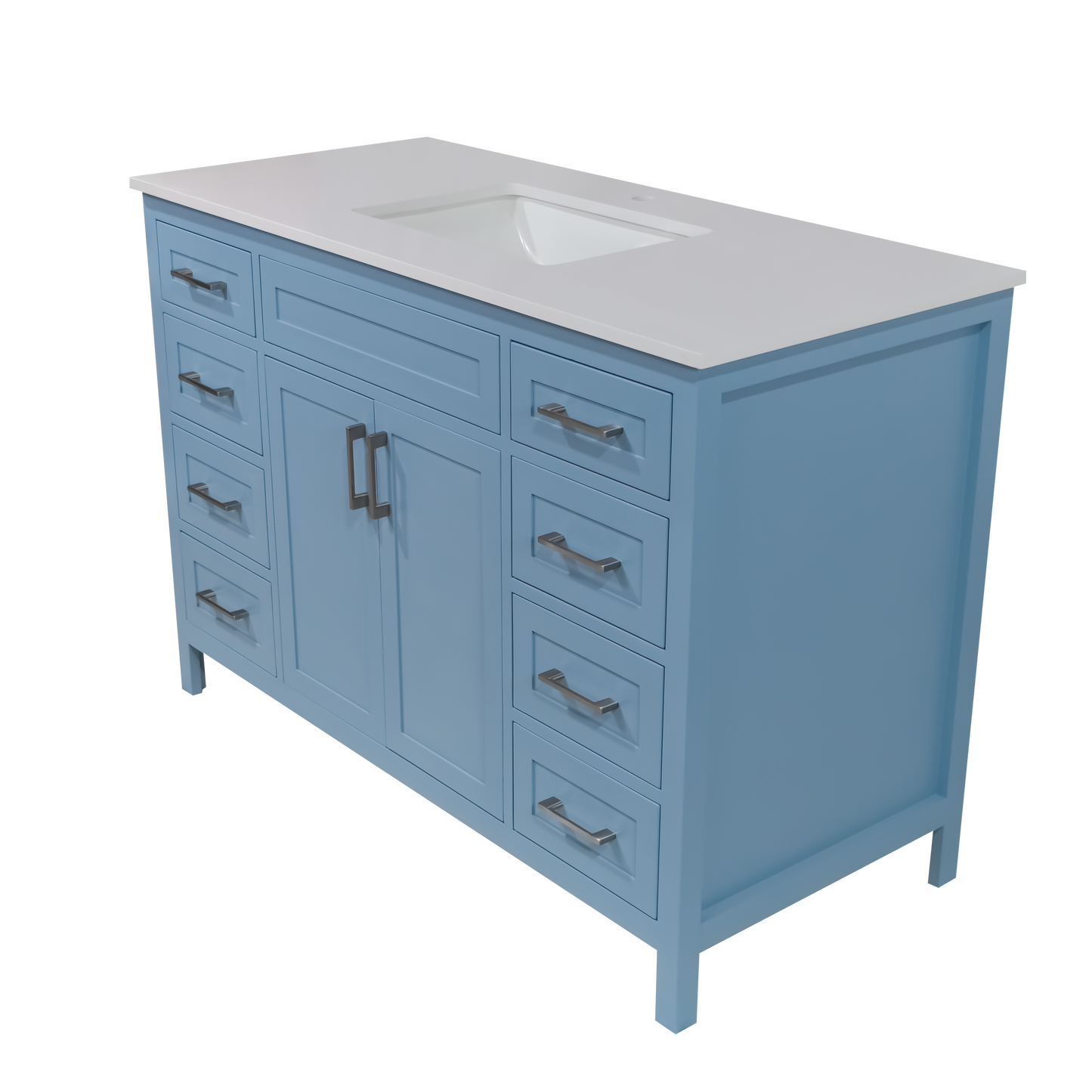 Knit blue 8 drawer solid wood vanity with quartz top