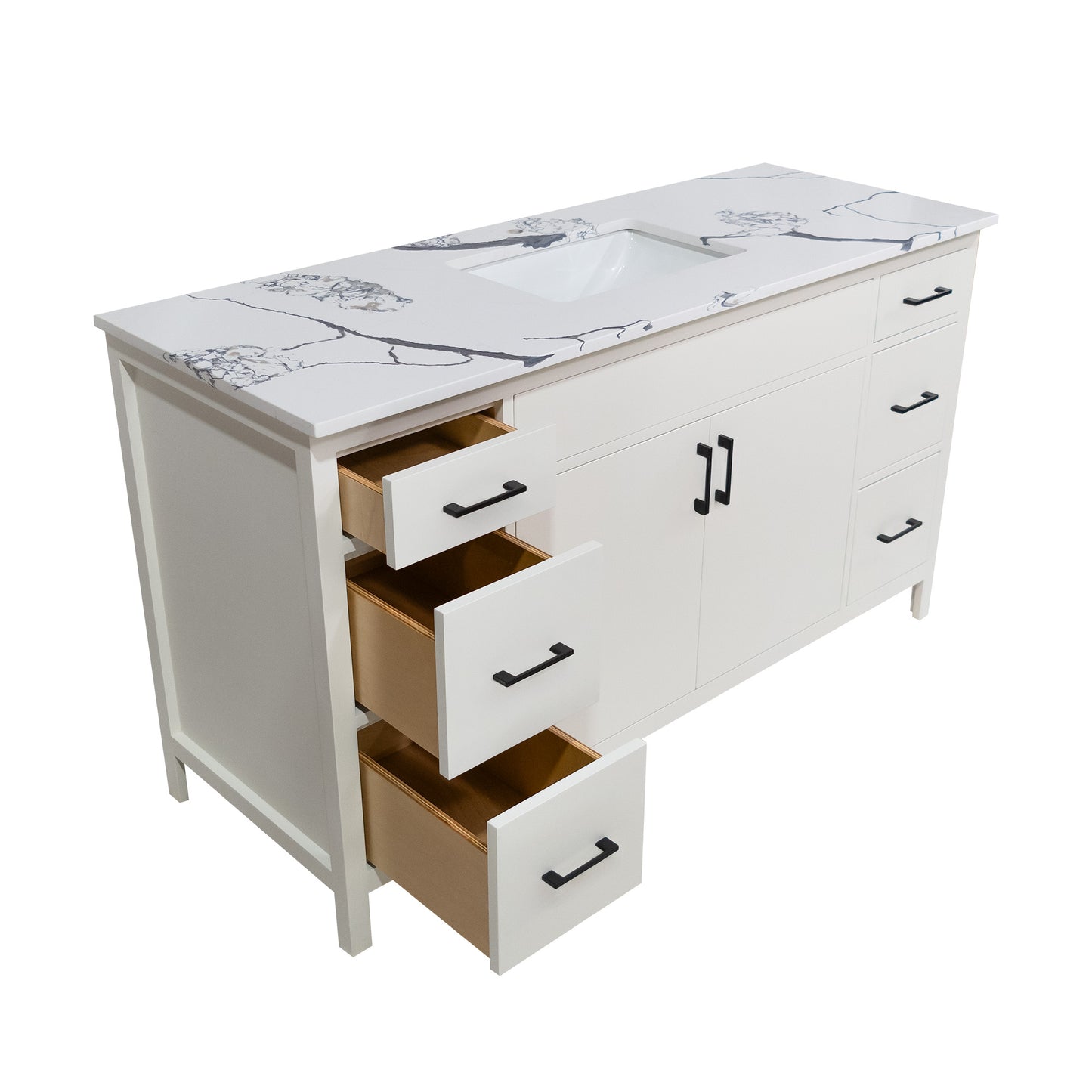 60" style Mirea vanity for bathroom with 6 drawers