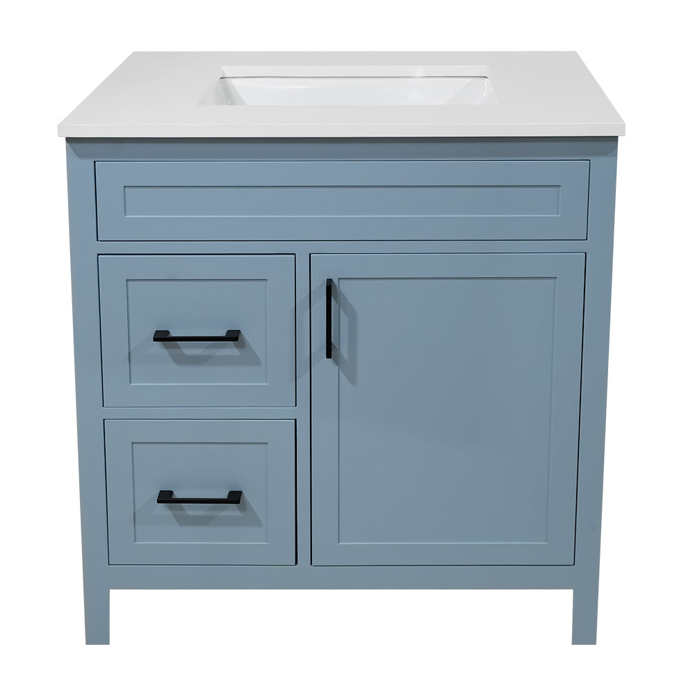 30" solid wood vanity for bathroom with quartz