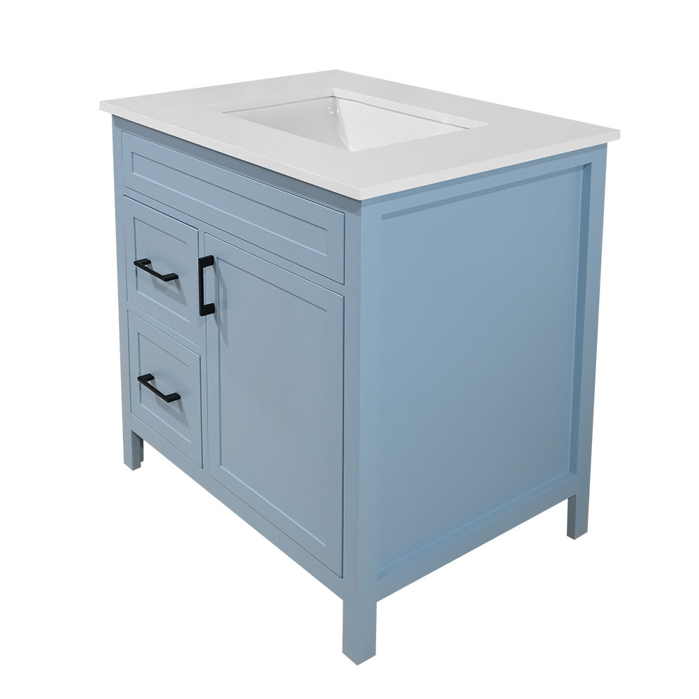 30" solid wood vanity for bathroom with quartz