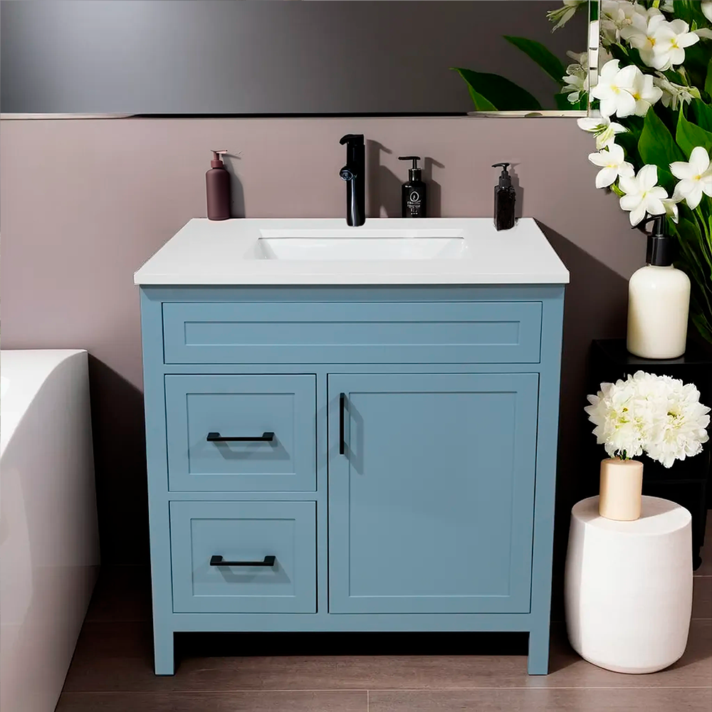 30" solid wood vanity for bathroom with quartz